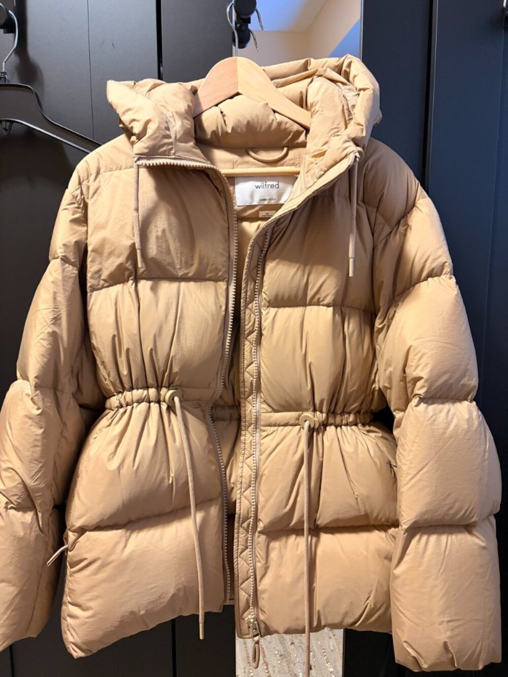 Aritzia Wilfred Laramie Goose Down Hooded Puffer Jacket Beige XS